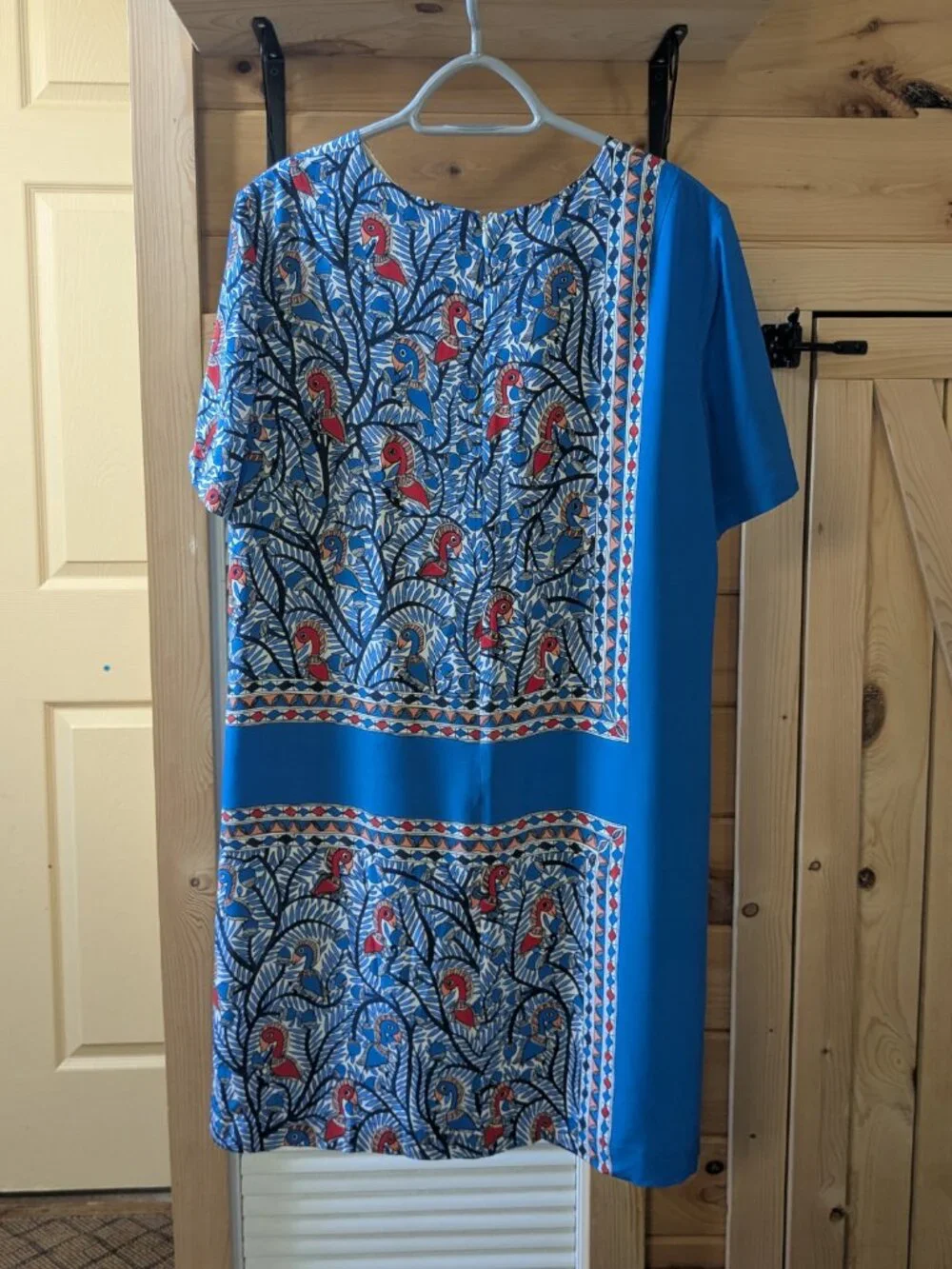 Tory Burch Mallory Something Wild Silk Dress 12 Blue Bird Frame Geo Shift Mini 1